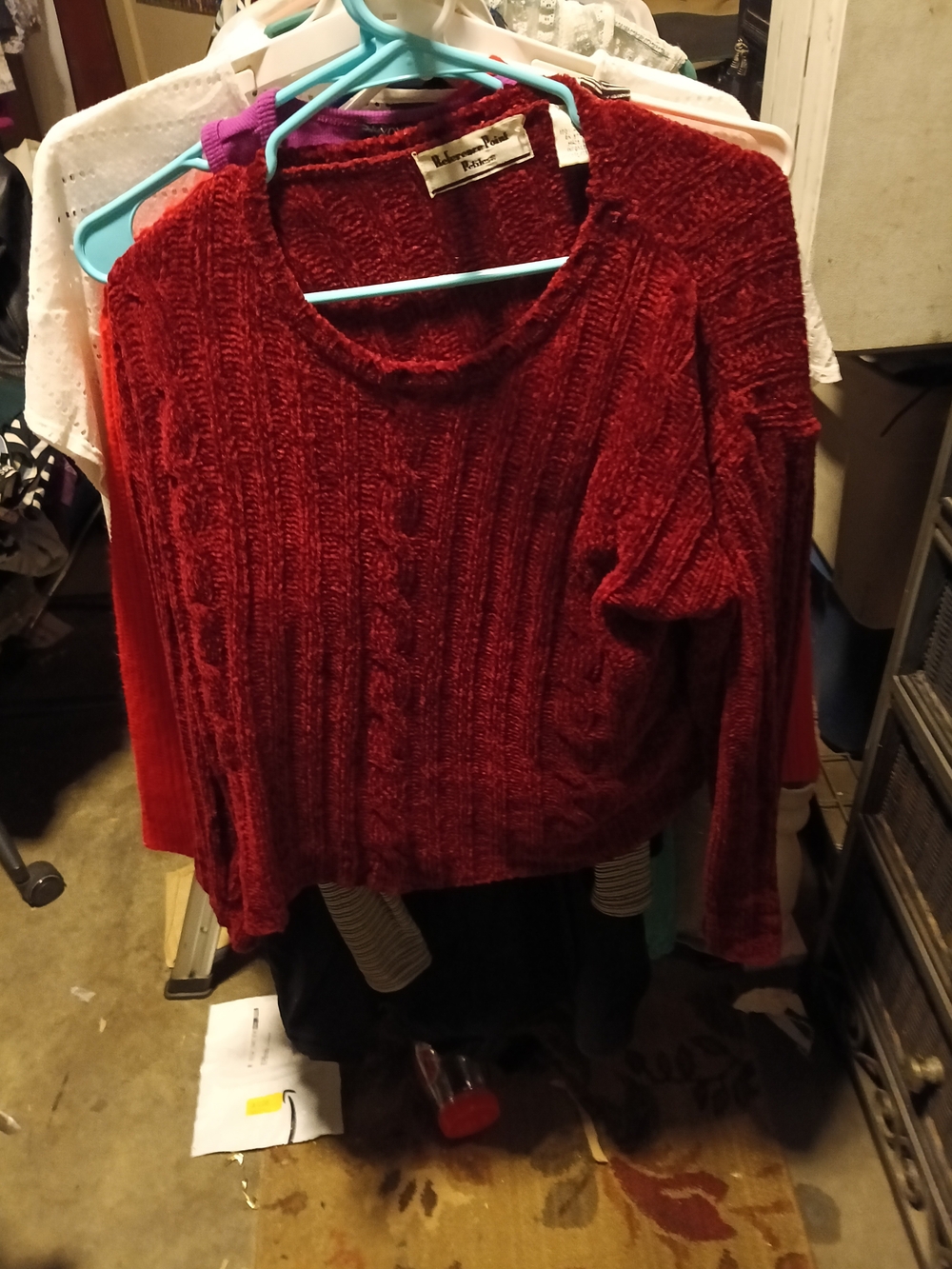 Women's Red Chenille Cable Crewneck Sweater